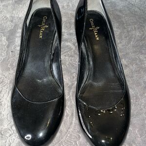 Cole Haan Nike Air Black Wedge Patent Leather Heels with Rounded Toe Size 7 B